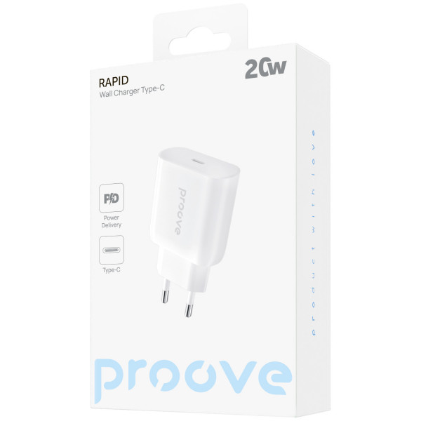 Мережевий зарядний пристрій Proove Rapid 20W USB-C White (WCRP20000102)