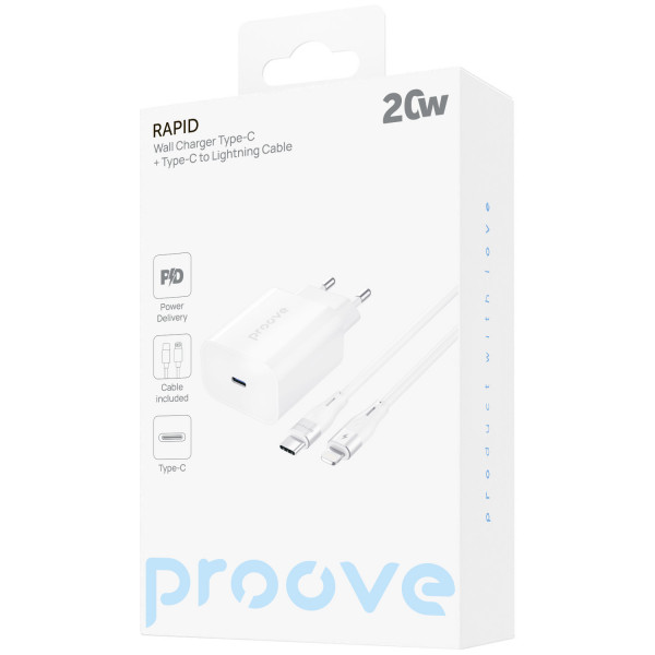  Мережевий зарядний пристрій Proove Rapid 20W USB-C + кабель USB-C to Lightning (WCRP20012102)