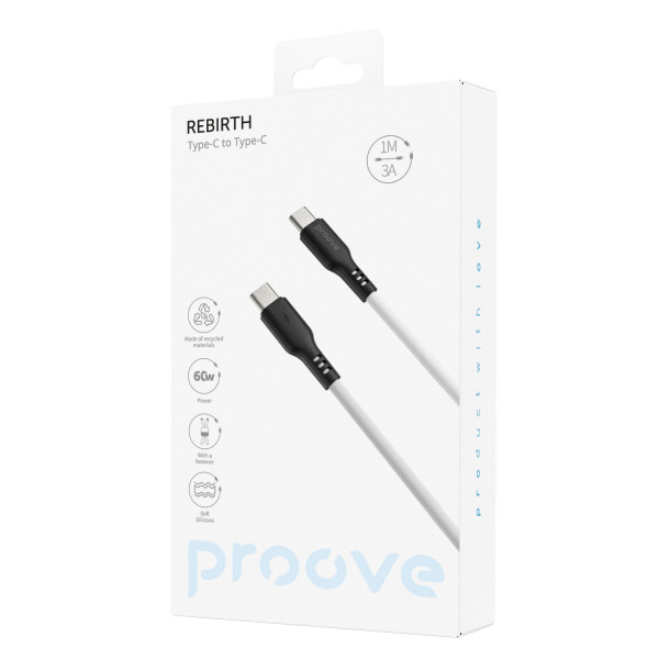  Кабель Proove Rebirth Type-C to Type-C 60W (1m) Black/White (CCRE60002202)