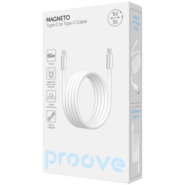  Кабель Proove Magneto Type-C to Type-C 60W (1m) White (CCMA60002202)