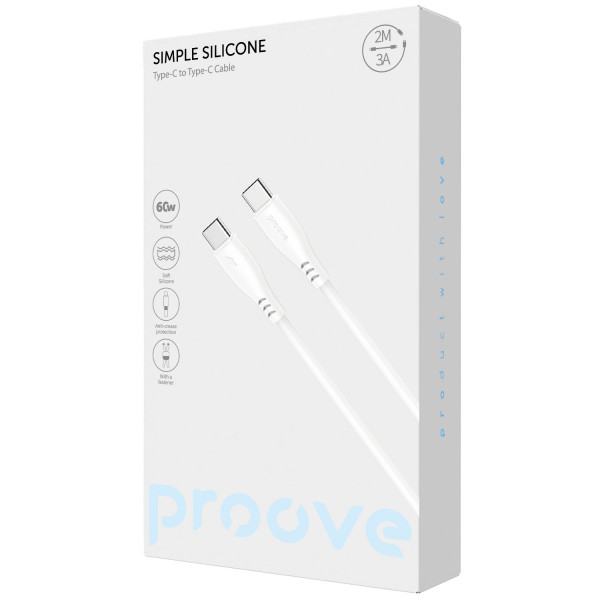  Кабель Proove Simple Silicone Type-C to Type-C 60W (2m) White (CCSI60002222)