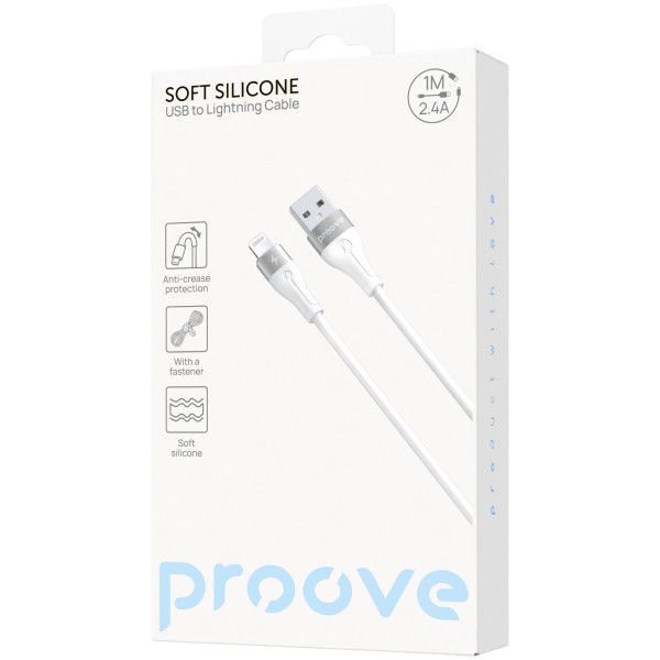  Кабель Proove Soft Silicone USB to Lightning 24A (1m) White (CCSO20001102)