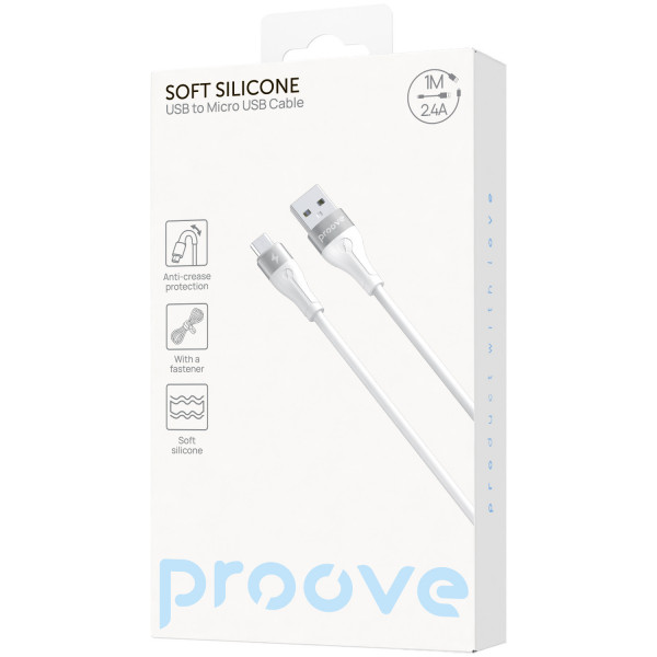  Кабель Proove Soft Silicone USB to Micro USB 24A (1m) White (CCSO20001302)