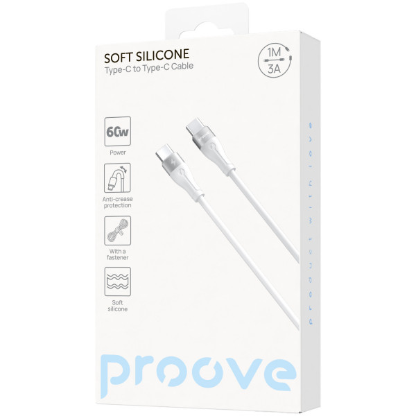  Кабель Proove Soft Silicone Type-C to Type-C 60W (1m) White (CCSO60002202)