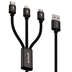  Кабель Proove Triple Connection 3 in 1 Type-C + Micro USB + Lightning (13m) Black (CCTC15001501)