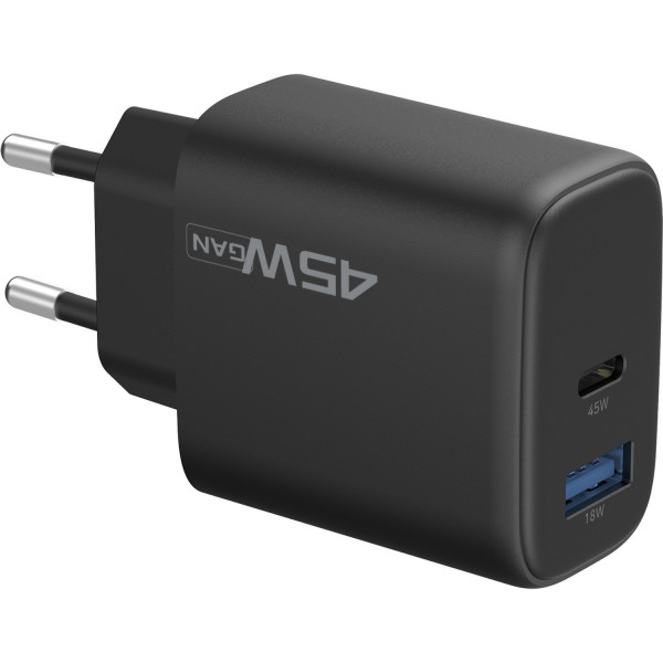  Мережевий зарядний пристрій Proove Silicone Power 2 45W (Type-C+USB) Black (WCSP24110001)