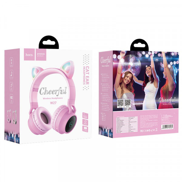  Навушники накладні Hoco W27 Cat Ear Wireless Headphones Pink