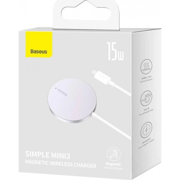  Бездротовий зарядний пристрій Baseus Simple Mini 3 Magnetic Wireless Charger 15W Silver