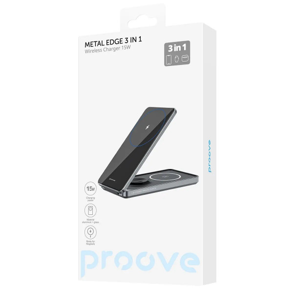  Бездротовий зарядний пристрій Proove Metal Edge 3 in 1 Black