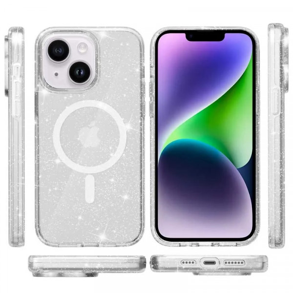  Чехол Galaxy Sparkle MagFit для iPhone 15 Clear+Glitter
