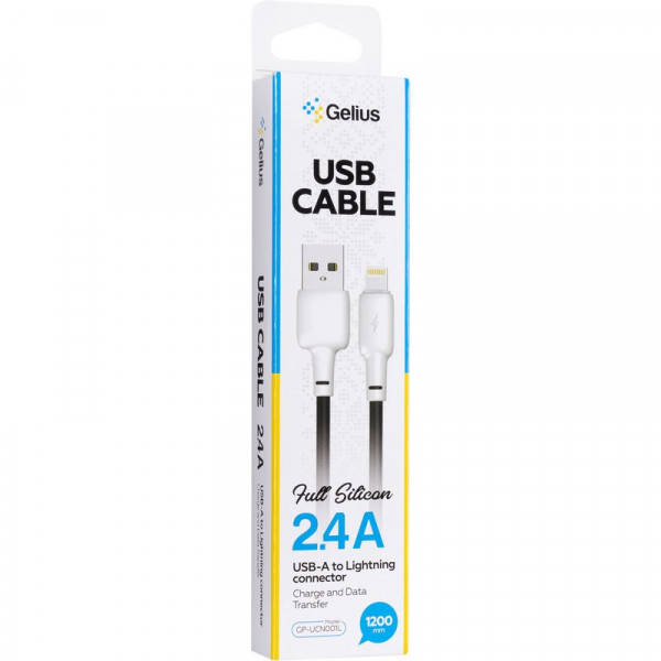  Кабель USB Gelius Full Silicon GP-UCN001L Lightning 12m (18W) Black/White