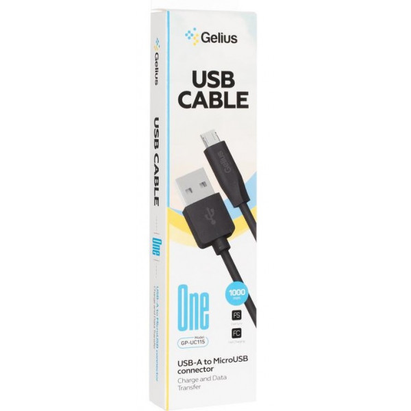  Кабель USB Gelius One GP-UC115 MicroUSB 1m (12W) Black