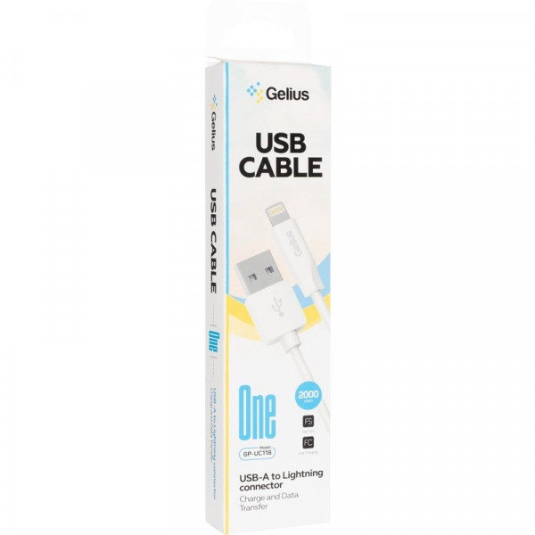  Кабель USB Gelius One GP-UC118 Lightning 2m (12W) White