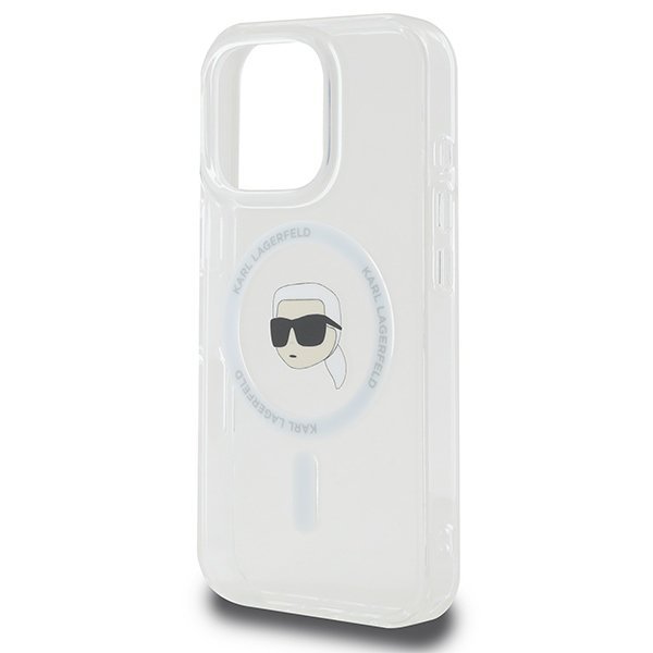  Чехол Karl Lagerfeld IML Metal Karl Head для iPhone 16 Pro White with MagSafe (KLHMP16LHLSKIH)