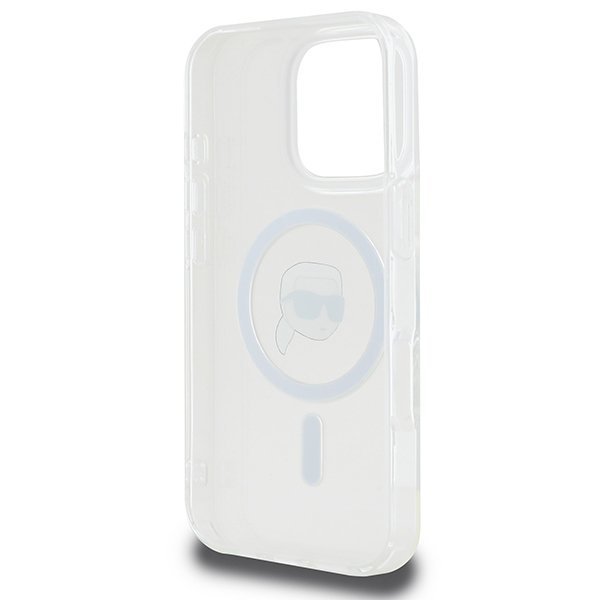  Чехол Karl Lagerfeld IML Metal Karl Head для iPhone 16 Pro White with MagSafe (KLHMP16LHLSKIH)