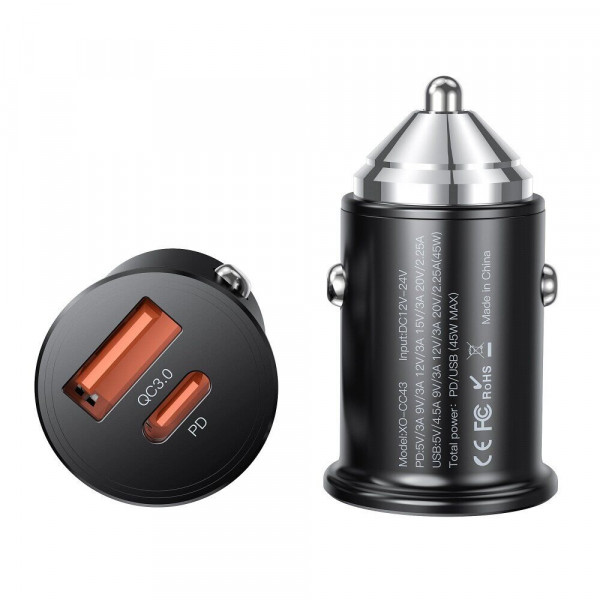  Автомобільний зарядний пристрій XO-CC43 45W Black