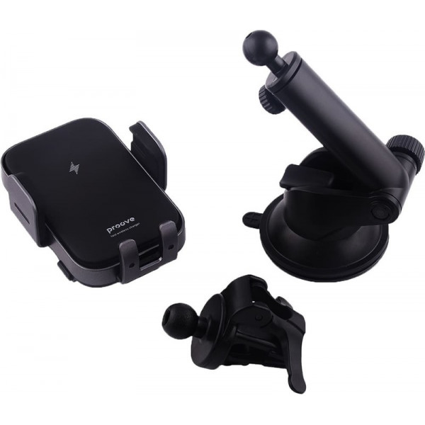  Автодержатель с беспроводной зарядкой Proove Triple Clamp 15W Black (WHTC15010001)