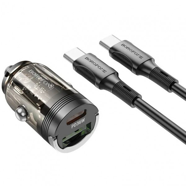  Автомобильное зарядное устройство Borofone BZ29A PD/QC 36W Type-C/Type-C Black