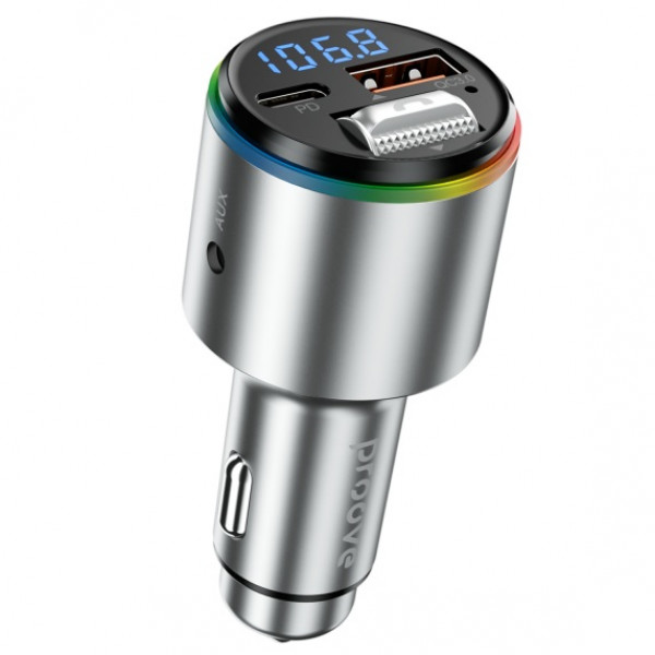  Автомобильное зарядное устройство Proove FM Launcher Power Drive 30W (PD+QC30) Type-C+USB+AUX Silver (FMPD30110006)