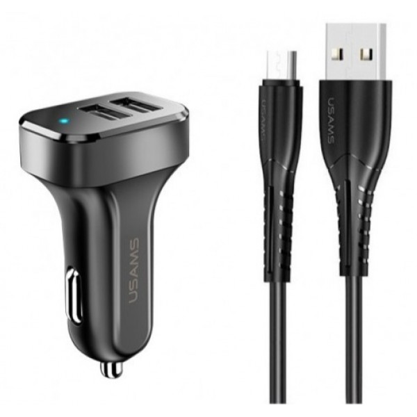  Автомобільний зарядний пристрій Usams-NT U35 Micro Charging Cable 1M Black + C13 21A Dual USB