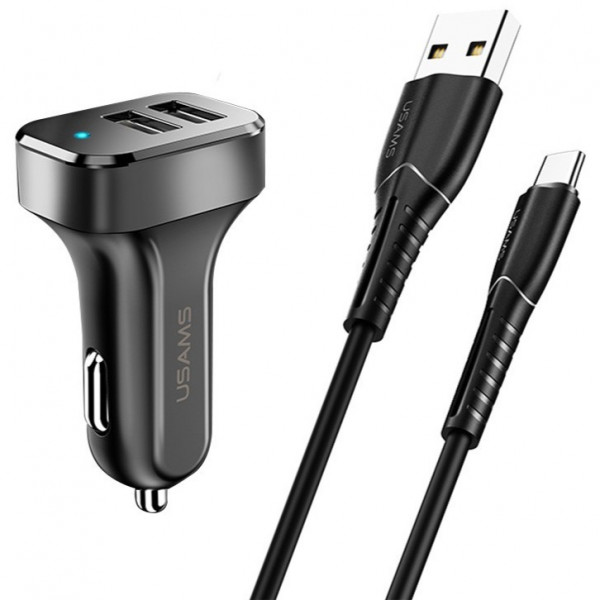  Автомобільний зарядний пристрій Usams-NT U35 Type-C Charging Cable 1M Black + C13 21A Dual USB