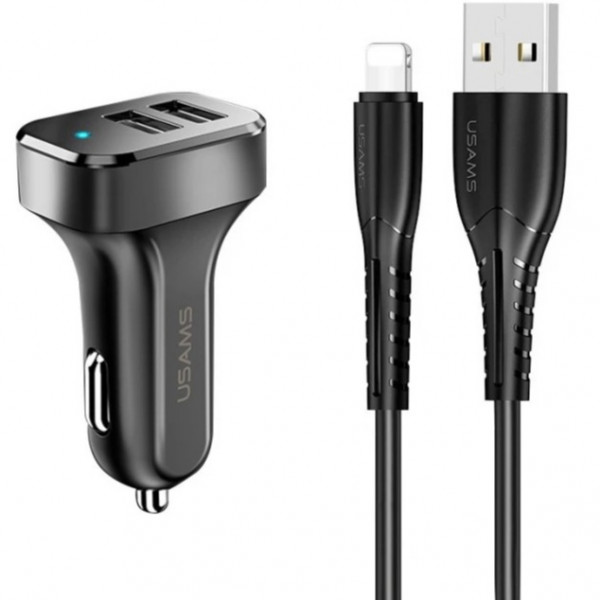  Автомобильное зарядное устройство Usams-NT U35 lightning 1M+ C13 2USB