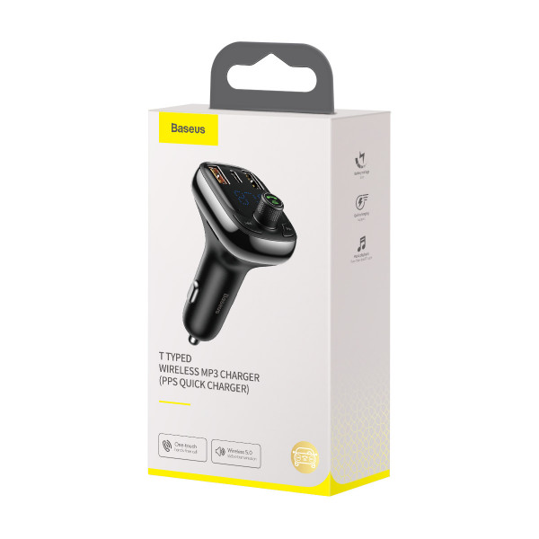  Автомобільний зарядний FM Модулятор Baseus T-Typed S-13 Bluetooth MP3 Car Charger (CCTM-B01) Black