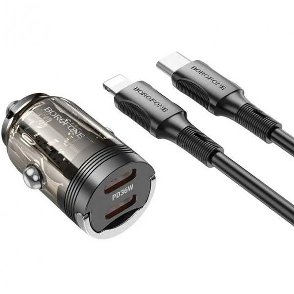  Автомобільний зарядний пристрій Borofone BZ29B PD36W + Type-C to Lightning Transparent