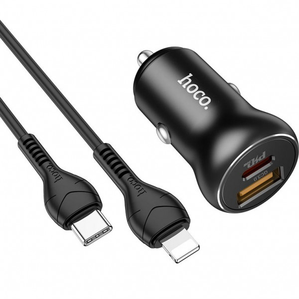  Автомобільний зарядний пристрій Hoco NZ5 PD30W QC30 + Type-C to Lightning Black