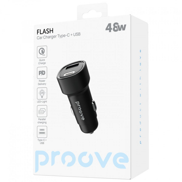  Автомобільний зарядний пристрій Proove Flash 48W Type-C+USB Black (CCFL48111201)