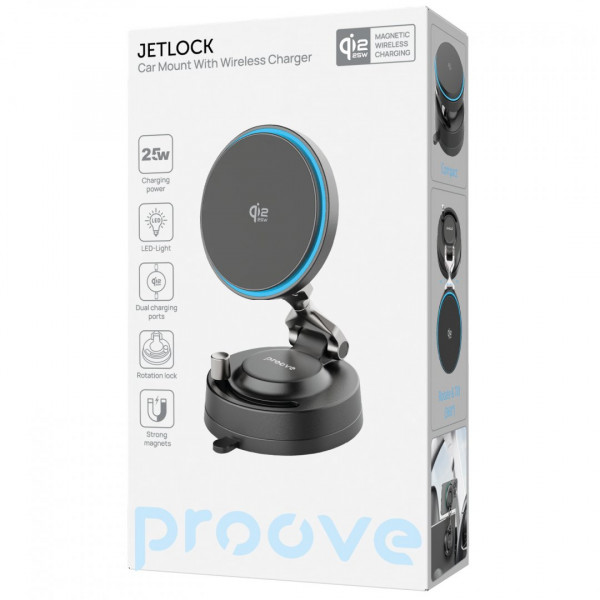  Автомобільний тримач з бездротовою зарядкою Proove JetLock Qi22 25W (WHJL25010001)