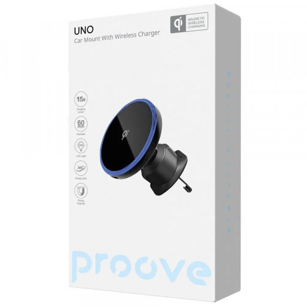 Автомобільний тримач з бездротовою зарядкою Proove UNO 15W Black (WHUN15002001)