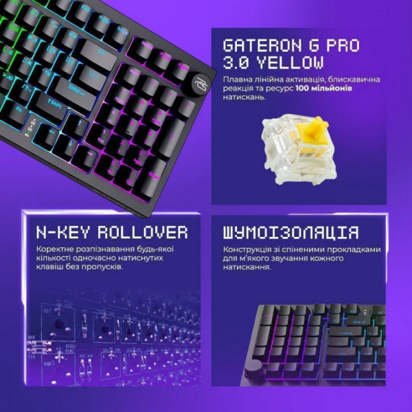  Бездротова клавіатура Proove Gaming Slicker Pro (Ukraine Layout) White/Purple (WKSLP0022417)