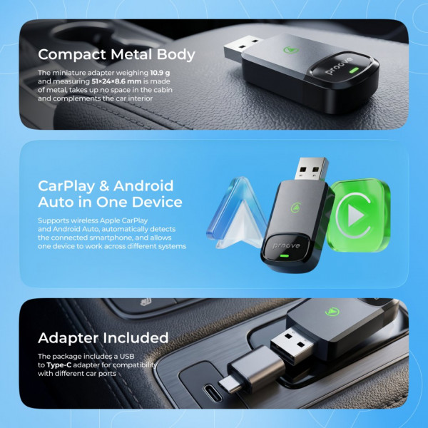  Бездротовий адаптер Proove Unity 2in1 CarPlay / Android Auto (WAPU00100003)