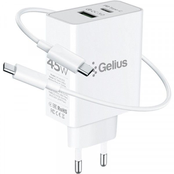  Сетевое зарядное устройство Gelius X-Duo PRO 45W GP-HC053 + кабель Type-C/Type-C White