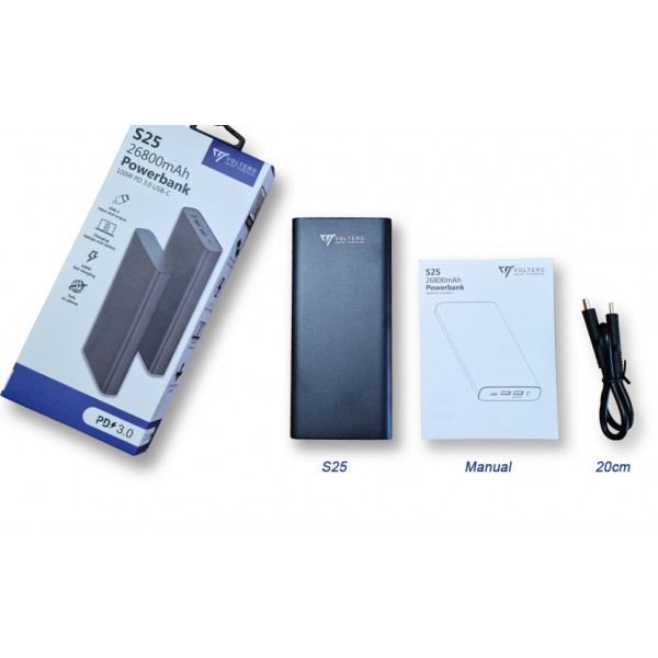  Зовнішній акумулятор Power Bank Voltero S25 100W 26800mAh PD30 PPS USB-C Black