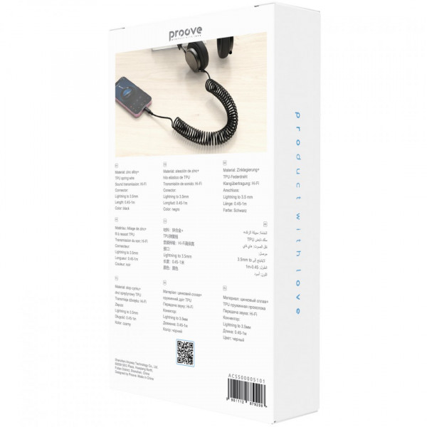  Кабель AUX Proove Steel Spring Lightning to 35 (1m) Black (ACSS00005101)