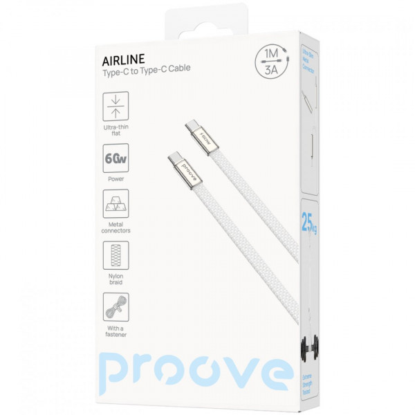  Кабель Proove AirLine Type-C to Type-C 60W (1m) White (CCAI60002202)