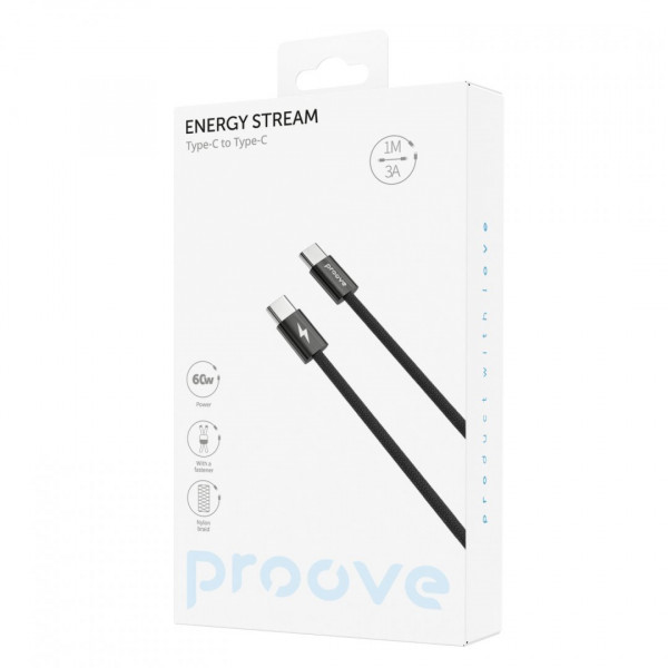  Кабель Proove Energy Stream Type-C to Type-C 60W (1m) Black (CCES60002201)