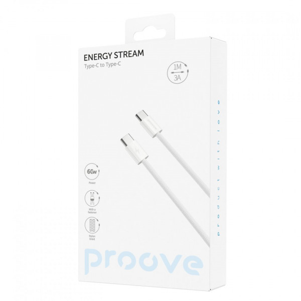  Кабель Proove Energy Stream Type-C to Type-C 60W (1m) White (CCES60002202)