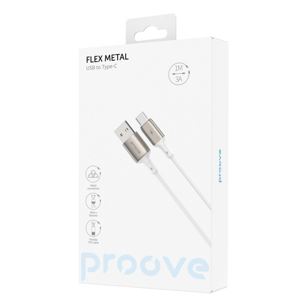  Кабель Proove Flex Metal USB to Type-C (1m) White (CCFM20001202)