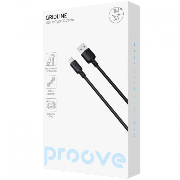  Кабель Proove GridLine USB to Type-C 3A (1m) Black (CCGL15001201)