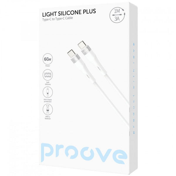  Кабель Proove Light Silicone Plus Type-C to Type-C 60W (1m) White (CCLS60002202)
