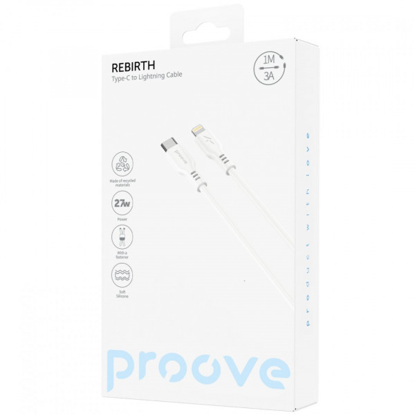  Кабель Proove Rebirth Type-C to Lightning 27W (1m) White (CCRE27002102)