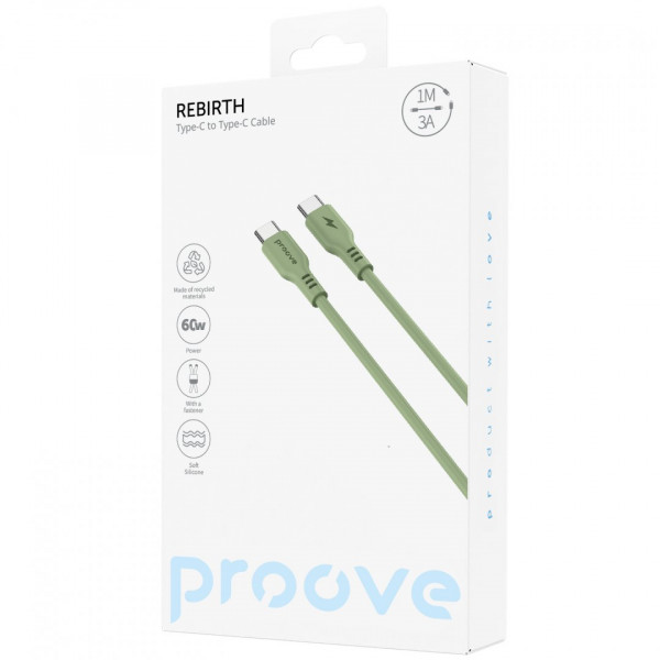  Кабель Proove Rebirth Type-C to Type-C 60W (1m) Green (CCRE60002211)
