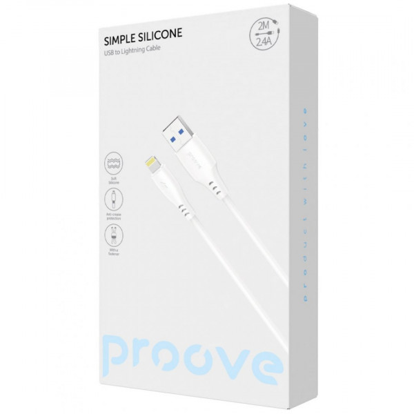  Кабель Proove Simple Silicone USB to Lightning 24A (2m) White (CCSS12001122)