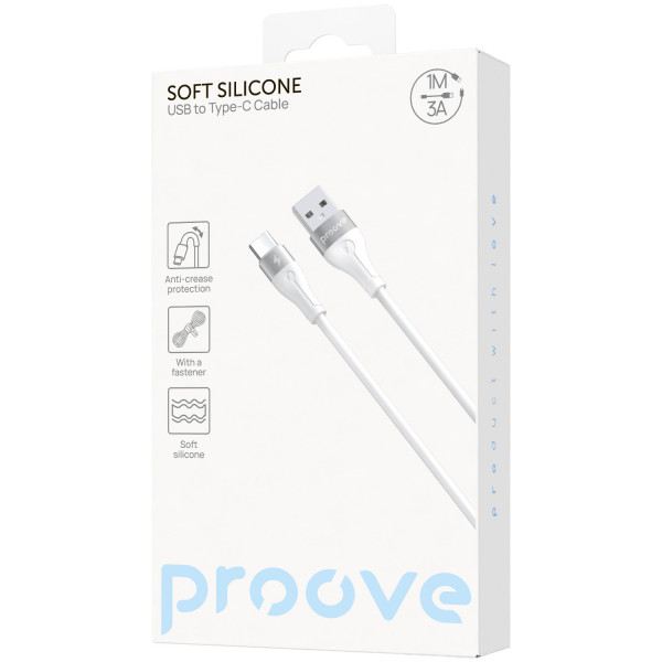  Кабель Proove Soft Silicone USB to Type-C 3A (1m) White (CCSO20001202)