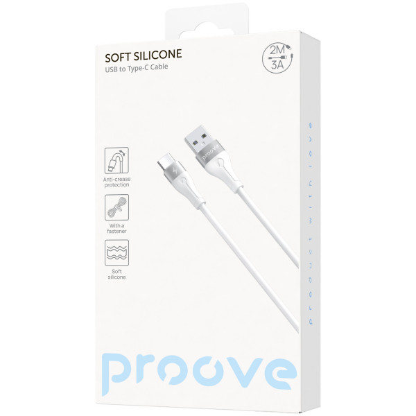  Кабель Proove Soft Silicone USB to Type-C 3A (2m) White (CCSO20001222)