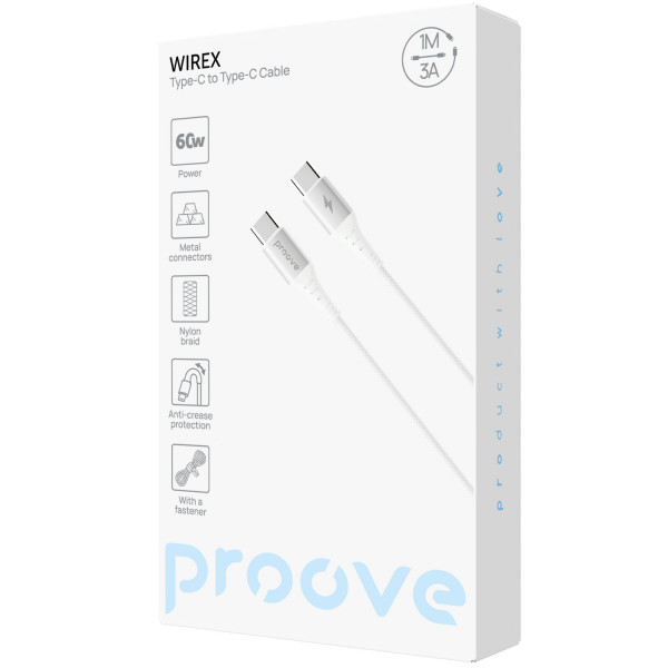  Кабель Proove WireX Type-C to Type-C 60W (1m) White (CCWX60002202)