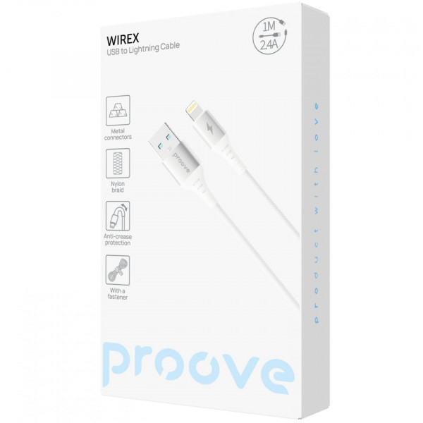  Кабель Proove WireX USB to Lightning 24A (1m) White (CCWX12001202)